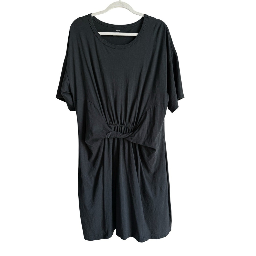 Aerie Women's XL Black Casual T-Shirt Dress Ruched Waist Short Sleeve Casual